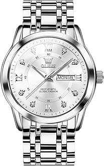 Men's Watch Luxury Business Dress Watch UK Diamond Design Quartz Stainless Steel Waterproof Luminous Week Calendar Gift