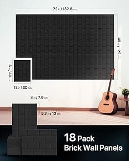 Sound Proof Panels for Walls, 18 Pack Brick Soundproof Wall Panels Self Adhesive, 16"×12"×0.4" High Density Acoustic Panels Sound Absorbing for Walls, Home Studio, Living Room, Black