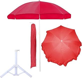 OUTO Outdoor Garden Umbrella with Stand Holder Big Size Waterproof Heavy Duty Cloth Balcony Shedding Cantilever Patio Canopy for Rain & Sunshade Protection (7ft Height/42in Rib Arm Length, Red)