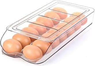 Egg Holder for Fridge, Automatic Rolling Egg Container for Refrigerator, Stackable Fridge Organizers and Storage with Lid, Clear Plastic Egg Dispenser,Bin & Tray (1 Tier)