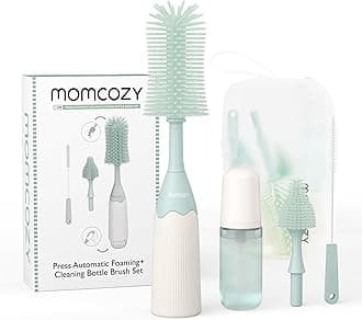Innovative Baby Bottle Brush Set, Press-to-foam Design for Ease of Clean, 2 Brush Head Replacements for Complete & Better Bottle Cleaning, Baby Bottle Cleaner Kit with Straw Brush