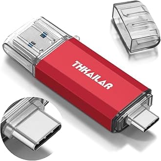 Thkailar USB C Flash Drive 64GB,2 in 1 OTG USB 3.1 Thumb Drive,Memory Stick with Type C and Type A Ports for iPhone 15/Android Phones,PC/MacBook External Storage Data(Red)