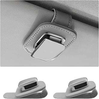 2 PCS Sunglasses Holder for Car, Leather Auto Visor Eyeglasses Hanger Ticket Card Storage Clip, Universal Vehicle Visor Glasses Mount Clip for Different Size Eyeglasses (Gray)