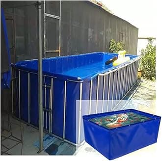 YJFENG Foldable Fish Pond, Temporary Waterproof Canvas Holding Tank, 0.5mm Heavy Duty Tarp Water Storage Pool for Saltwater Fish, Koi Turtles with Drain (Color : Blue, Size : 6x4x1M)