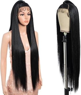 Style Icon 36” Super Long 13x4 Lace Black Wig Easy-360 Lace Frontal Wigs Free Part Lace Front Wigs with Baby Hair (1B, 36” Up Do)