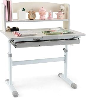 Costzon Kids Desk, Height Adjustable Children Study Desk with Tilt Desktop, Storage Drawer, Hutch, Scale Ruler, Student Writing Table, School Desk for Kids Boys Girls Bedroom (Grey)The Forest Stewardship Council