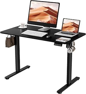 ERGOMAKER Electric Standing Desk, 43.3" x 23.6" Height Adjustable Sit Stand Desk with Splice Board for Home Office, Computer Desk Memory Preset (Black Frame, Black Desktop)