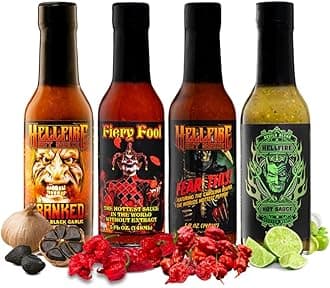 Hellfire Hot Sauce Hot Ones Hot Variety Pack Gift Set (4 Bottles)