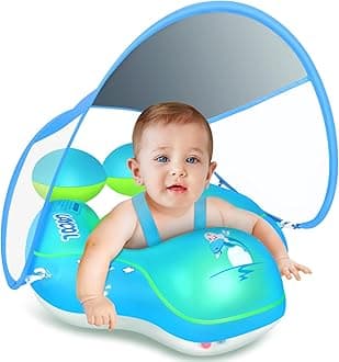 Baby Pool Float with Canopy UPF 50+ Sun Protection, Baby Float with Five Safety Protection Anti-flip Safe,Infants Swimming Floats for Infant 3-36 Months Boys and Girls