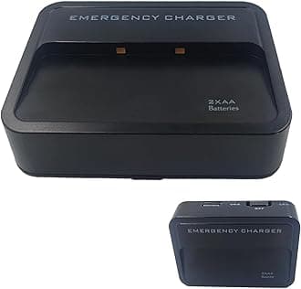 Battery Operated Phone Charger Emergency Hold on Wall USB Battery Powered Power Bank Portable 2 AA Batteries Powered Outlet (Black)