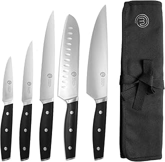 Chef Knife Set with Bag, Professional Chef Knives x 5 with Knife Roll Bag, Premium Kitchen Knife Set with High Carbon Stainless Steel Blades & Triple Riveted Handles for Precision Cooking
