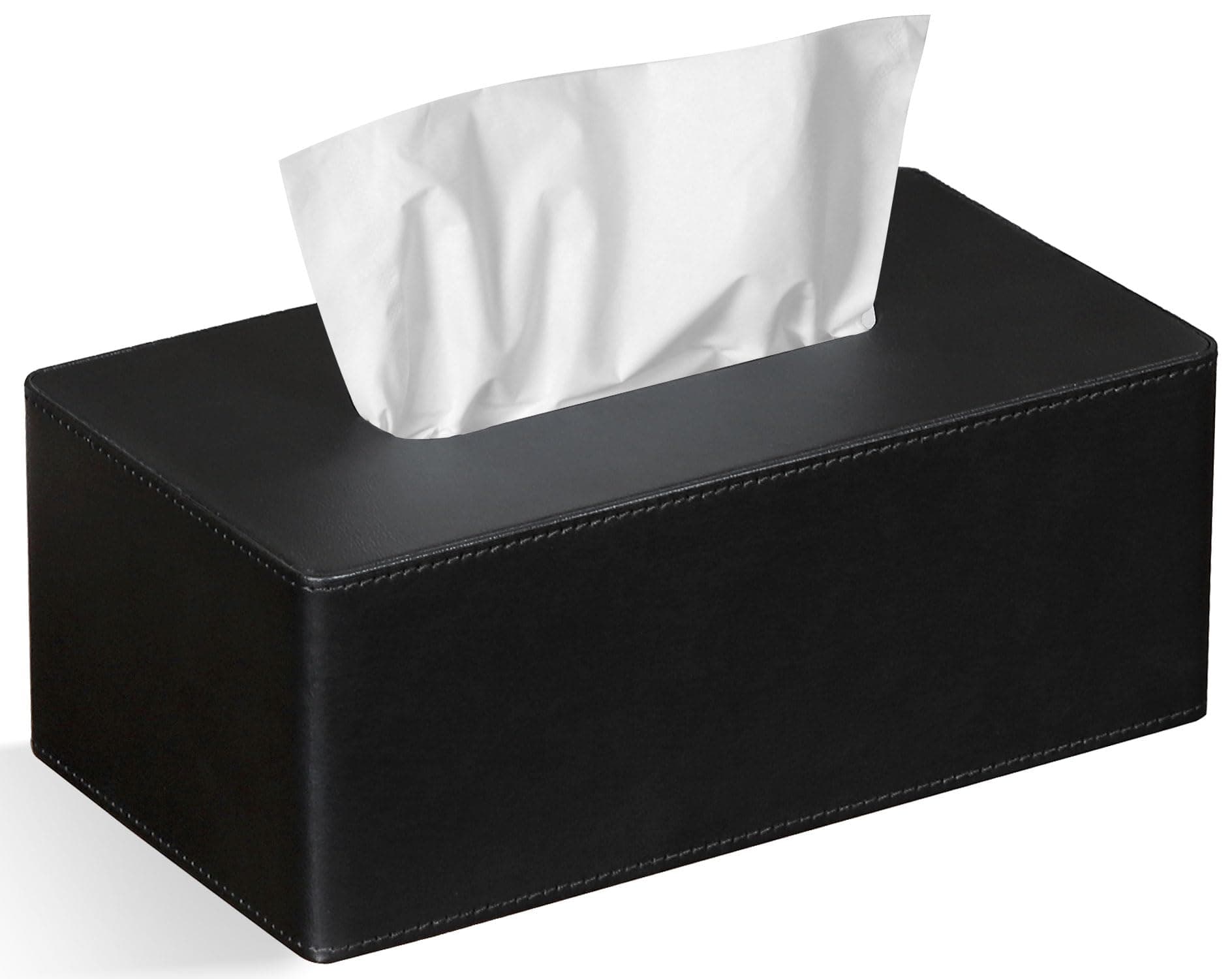 Tissue Box Cover Rectangular 9.8"(L) x 5.3"(W) x 4.3"(H) Refined Modern PU Leather Facial Tissue Dispenser Box Holder for Dresser Bathroom Decorative (Black)
