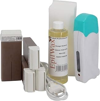 Complete Hair Removal Waxing Kit - with 4 Chocolate Wax Roll-on Cartridges, Roll On Wax Heater, 100 Strips and Waxing Oil