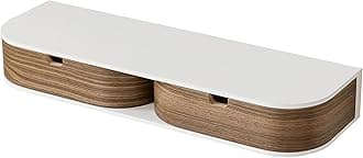 Valiai Floating Wall Shelf With 2 Drawers - Hanging Wood Shelf (White/Walnut)