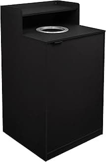 Dell Trash Can Enclosure with Tray Shelf and 8" Drop Hole, Commercial Grade Trash Receptacle for 32 Gallon Round Cans, Swing Door Access, Black