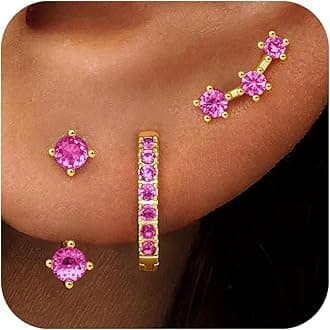 Gold Huggie Hoop Earrings Set for Women, Dainty Small Birthstone Jacket, Stud Earrings, Huggie Earring Stacks for Multiple Piercings, 925 Sterling Silver, Hypoallergenic Earrings, Trendy