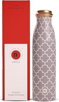 EB-Everything Beautiful Pure Copper Water Bottle 1 Litre Leakproof with Smooth Grey Printed Seamless Design made of Tamba Suiatable Birthday Gift for Men & Women by ebstore