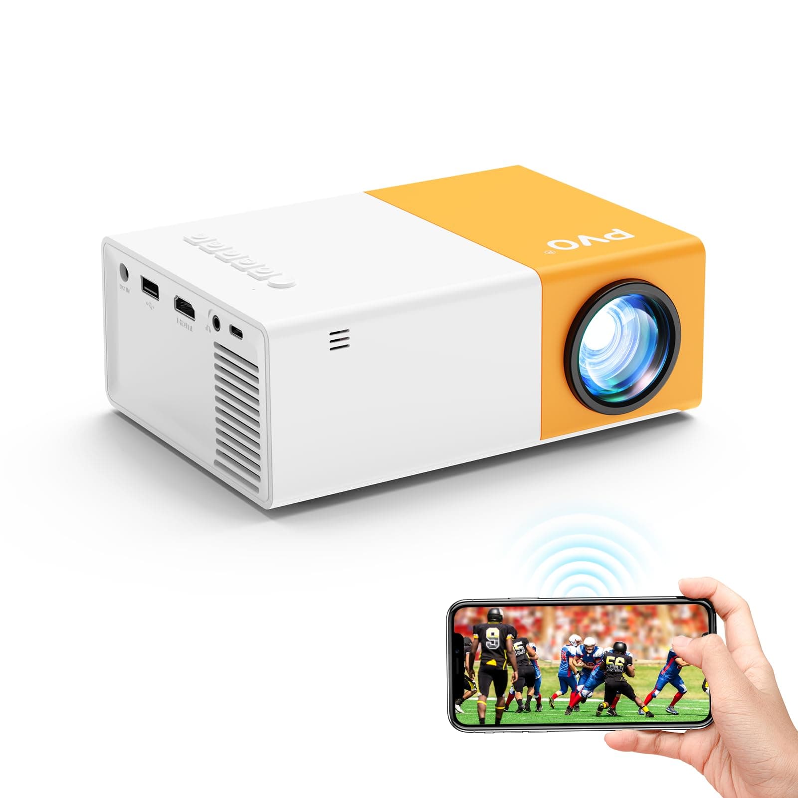 PVO Projector WiFi Portable Movie Projector 1080P, Phone Screen Can Be Mirrored to VideoProjector Via WiFi Or Via Data Cable, Compatible With Smartphone/ Tablet/ Laptop/TV Stick/PS/Type-C/USB Drive