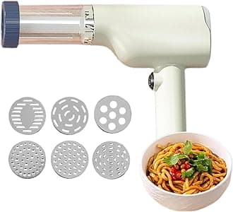 Electric Idiyappam and Pasta Machine, Handheld Wireless Pasta Press, 6-in-1 Automatic Pasta Machine, Multi-Purpose Kitchen Tools for Idiyappam, Pasta and Homemade Noodles(White)