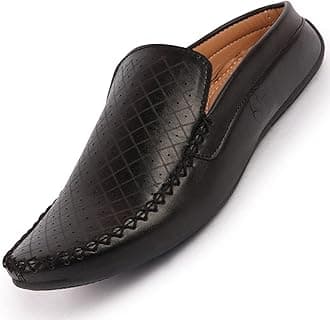 FAUSTO Mens Perforated Stylish Driving Moccasins | Half Shoes for Office & Outings | Driving Loafers | Casual and Formal Mules | Soft Cushioned Insole