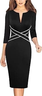 VFSHOW Womens Work Business Casual 3/4 Sleeve Slimming Fitted Front Zipper Crisscross Waist Office Party Pencil Sheath Dress