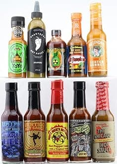 SauceologySeason 1-4 Hot Sauce Variety Pack - 4 Different Packs of 10 to choose from!! Da bomb Hot Sauce, Heartbeat Hot Sauce Red Habanero, Melinda's Hot Sauce, El Yucateco, Dave's Temporary Insanity Hot Sauce, Pain Is Good 100%, Texas Pete Hot Sauce, Arizona Gunslinger Hot Sauce Red Jalapeno, Vertigo Hot Sauce Original, Pain Is Good Louisiana (season 2)