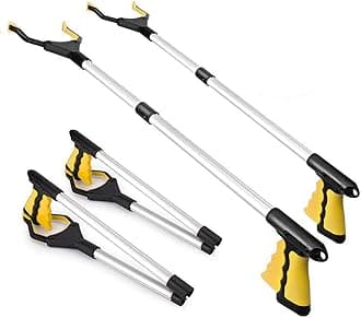 2 Pack Litter Picker,32 Inch Foldable Hand Reach Stick, Grabber Reacher for Elderly, Lightweight Extra Long Handy Trash Picker Upper Claw Grabber (Yellow)