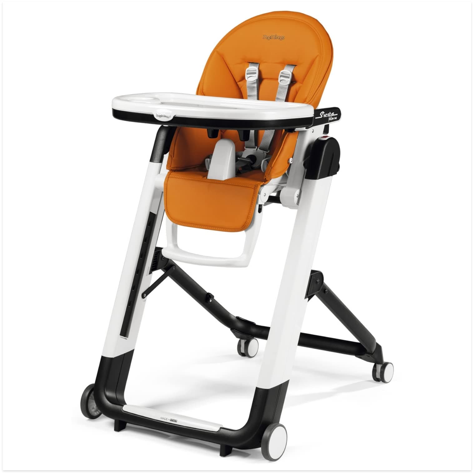 Siesta, Grow With Baby Folding High Chair & Recliner, Height Adjustable, Quick Clean & Easy Push Wheels For Babies & Toddlers, Made in Italy, Arancia (Orange)