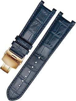Genuine Leather Watchband for GC 22 * 13mm 20 * 11mm Notched Strap Withstainless Steel Butterfly Buckle Men and Women Watch Belt (Color : Blue Gold, Size : 22-13mm)