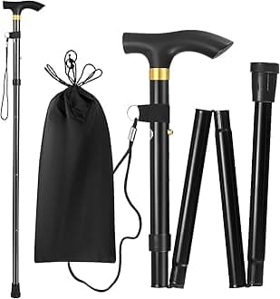 Folding Walking Stick, Foldable Walking Sticks, Extendable Walking Cane 33-36.6Iinches Height Adjustable, Collapsible Walking Aid Sticks Lightweight for Elderly Men Women & Ladies Walking Sticks