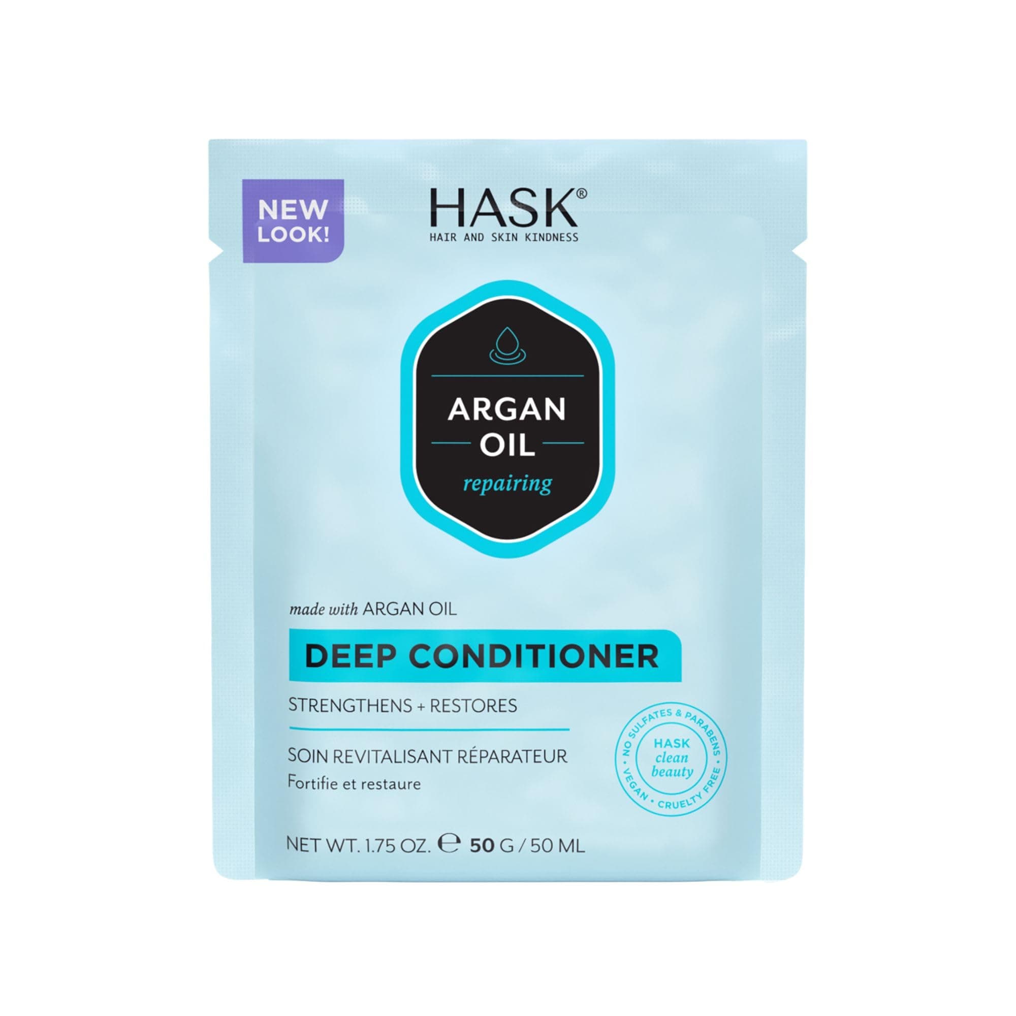 HASK Argan Oil Deep Conditioner Treatment for all hair types, colour safe, gluten free, sulfate free, paraben free - 1 50mL Packette