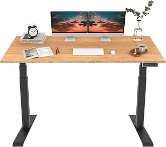 FLEXISPOTE6 Pro Oval Leg Dual Motor 3 Stages Bamboo Electric Standing Desk 72x30 Inch Whole-Piece Board Height Adjustable Electric Sit Stand Up Desk (Black Frame + Bamboo Desktop)