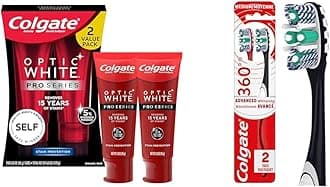 Optic White Pro Series Whitening Toothpaste with 5% Hydrogen Peroxide & 360 Optic White Advanced Toothbrush, Medium Toothbrush for Adults,2 Count (Pack of 1)