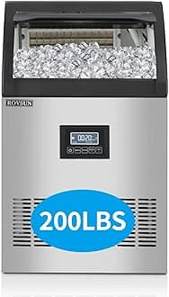 ROVSUN 200lbs/24h Commercial Ice Maker, Freestanding Ice Machine with LCD Control Panel & 29lbs Storage Bin, Perfect for Restaurant Bar Cafe Home Office, Includes Scoop & Connection Hose