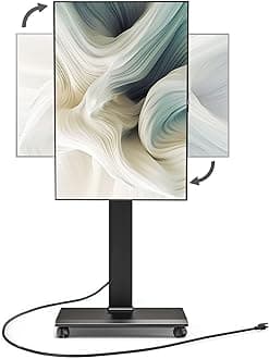 FITUEYES Rolling TV Stand with Power Outlet - Mobile TV Stand for 32-75 Inch TVs, Landscape to Portrait Rotating, ±20° Swiveling, Height Adjustable TV Cart Hold Up to 88 Lbs Max VESA 400x600mm