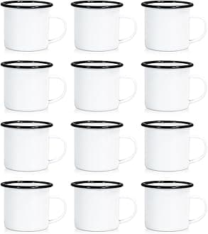 12 pcs Sublimation Blanks Enamel Mug 12 OZ with Black Rim Camping Travel Coffee Metal Mug Can be used as a gift for Christmas Thanksgiving Mother's Day Father's Day