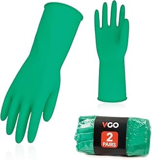 Vgo... 2-Pairs Reusable Household Gloves, Rubber Dishwashing gloves, Extra Thickness, Long Sleeves, Kitchen Cleaning, Working, Painting, Gardening, Pet Care (Size XL, Green, HH4601)