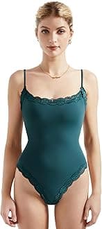 SUUKSESS Women Square Neck Lace Bodysuit Sleeveless Spaghetti Strap Tank Top