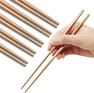 Stainless Steel Chopsticks Reusable Multicolor Lightweight 304 Metal Chopsticks Dishwasher Safe - 5 Pairs (Rose Gold)