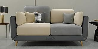 Velvet Contemperory Sofa Couch with Cushion Chaise Lounge Sectional Perfect for Living Room & Bedroom Guests Home & Office (2 Seater Sofa Grey & Beige)