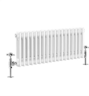 Warmehaus - Traditional Cast Iron Style White Triple Column Horizontal Radiator 300 x 605mm - Perfect for Bathrooms, Kitchen, Living Room