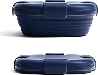 Collapsible Sandwich Box – Denim Blue, 24oz - Reusable Food Storage Container - To-Go Travel Silicone Bowl for Hot and Cold Food - for Meal Prep, Lunch, Camping and Hiking - Dishwasher Safe