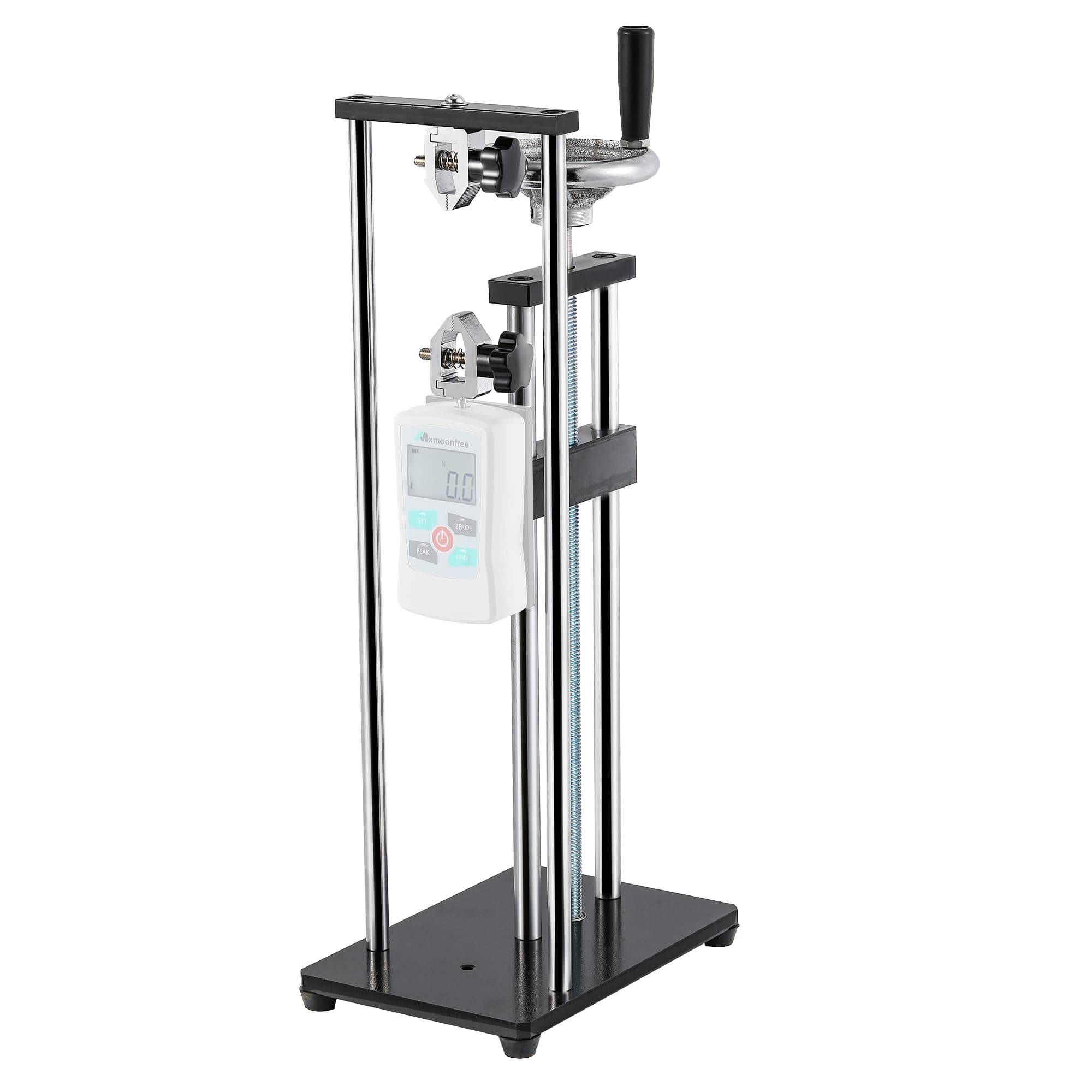 Force Gauge Stand Manual Force Test Stand Push Pull Gauge, Hand Wheel Operated, with 250mm/9.8’’ Stroke, 2 Pcs Testing Clamp, for Compression and Tension Testing (for ZMF model Force Gauge)