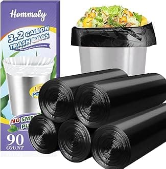 3 Gallon 90pcs Small black Trash Bags(Fit 2.6-3.2 Gal) Plastic Strong black Garbage Bags,Bathroom Trash Can Bin Liners,Waste Basket Liner,Fit 10-13 Liter, 2 Gallon,2.5-2.6 Gallon,3.2Gallon(3-Black90)