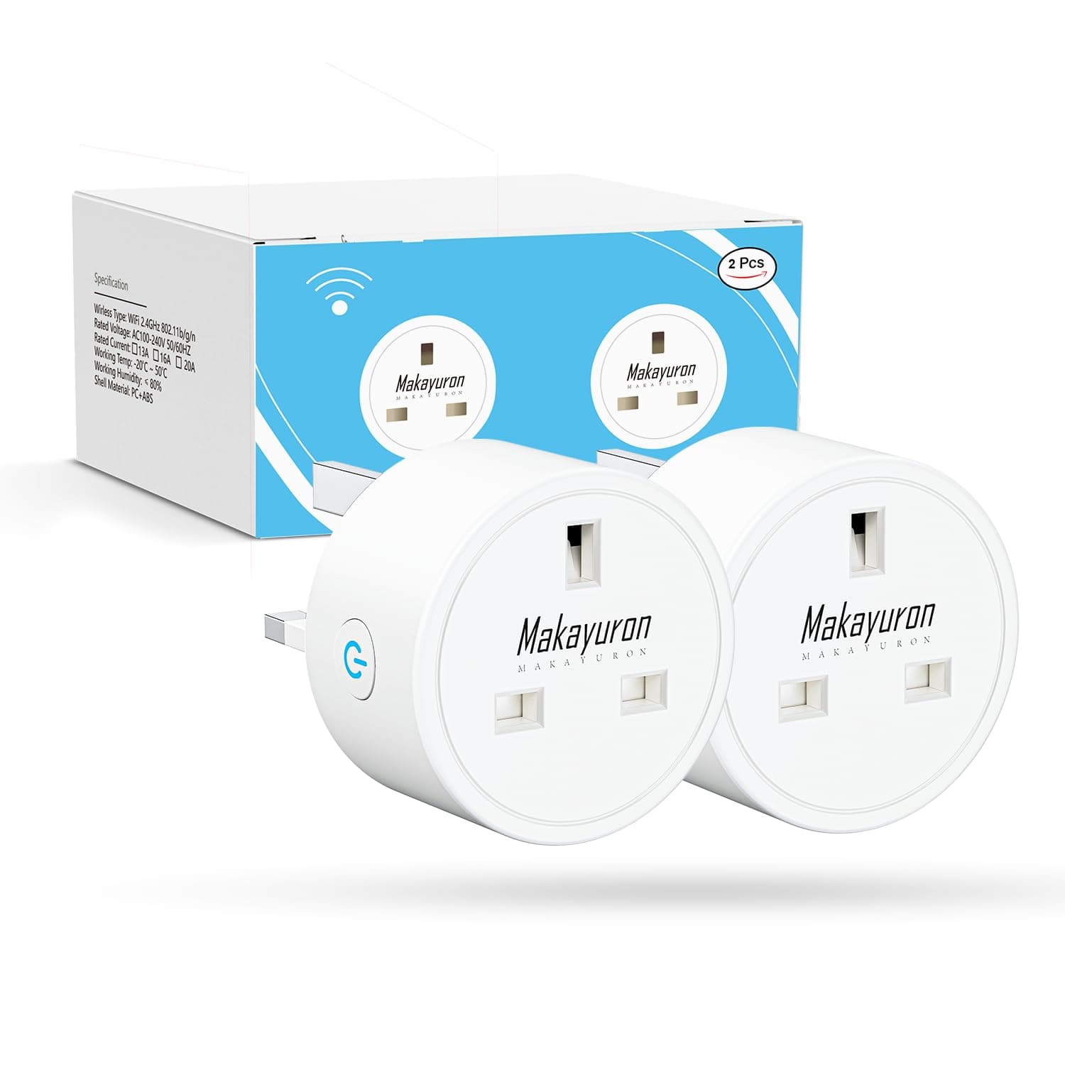 Smart Plug, Smart Outlet Plug Socket Compatible with Alexa and Google Home, WiFi Plug Socket With Remote Control & Voice Control, With Electricity Statistics Timer Function, No Hub Required (2 Pack)