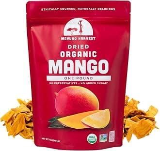 Mavuno Harvest Mango Dried Fruit Snacks,Unsweetened Organic Dried Mango Slices,Gluten Free Healthy Snacks for Kids and Adults,Vegan, Non GMO, Direct Trade,1 Pound Resealable Bag