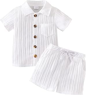 Toddler Baby Boys Clothes Ribbed Button-Down Shirt Tops +Shorts Pocket Outfit 2 PCS set 12 Months-5T Without Tee