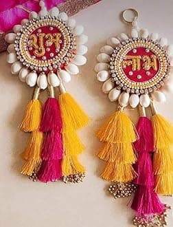 Shubh Labh Pooja Decoration Items for Home Decor Door hangings,toran for Home Decoration, shubh labh Door Hanging, Corporate Gift, Diwali Gift, Home Decoration Diya (Red & Yellow)