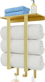 Wall Towel Rack for Bathroom, BETHOM Towel Racks with Shelf and 3 Hooks, 50cm Bath Towel Holder Storage Towels for Small Bathroom, Gold