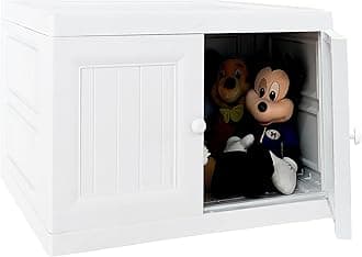 Multi-Purpose Plastic Storage Unit, Bench, Storage Unit, Cupboard, Extra Large Compartment Cabinet, Wood Affect In White